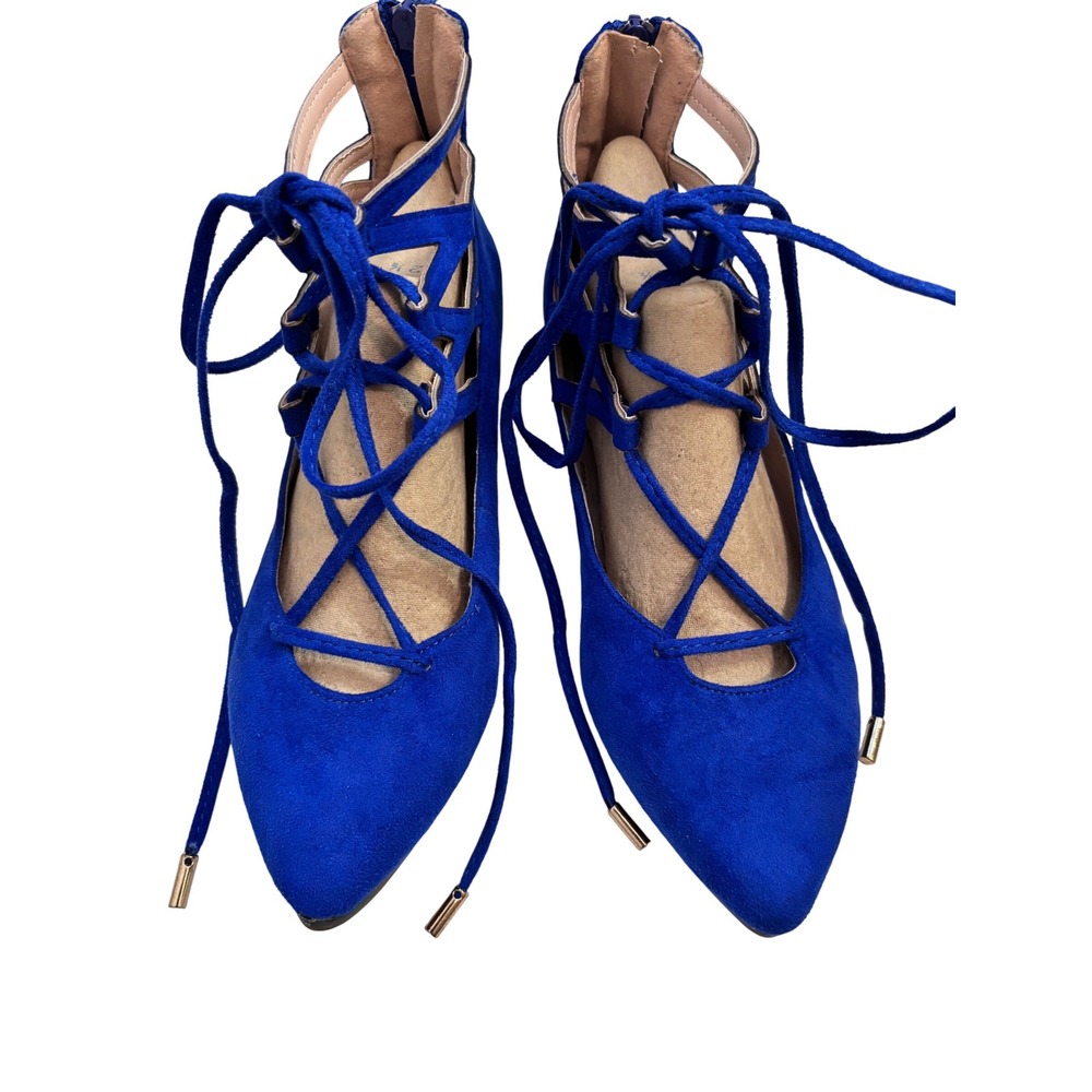 Bella Marie Royal Blue Suede Lace Up Gladiator Flats‎ Women's Size 6 Angie 25